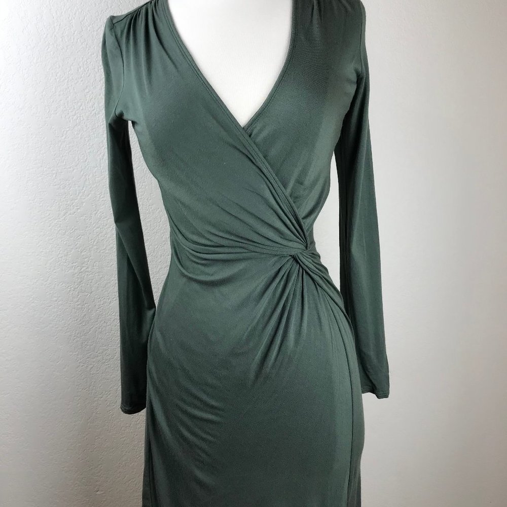 Max Studio Faux Wrap Dress Deep Green Color